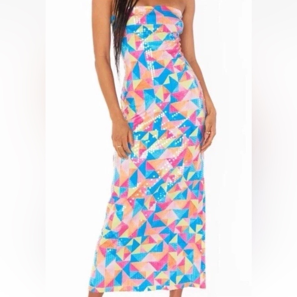NWT Show Me Your Mumu On My Way Maxi Dress Triangle Geo Sequins size medium
